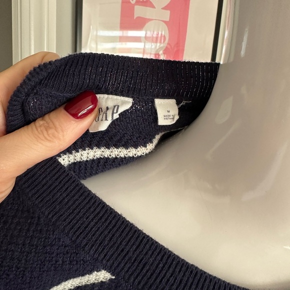 GAP Navy and White Striped Crew Neck Sweater - Picture 3 of 5